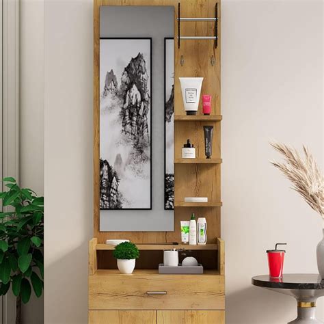 Wood Dressing Table Mirror with Shelves, Bangle Holder & Hooks (Wenge ...
