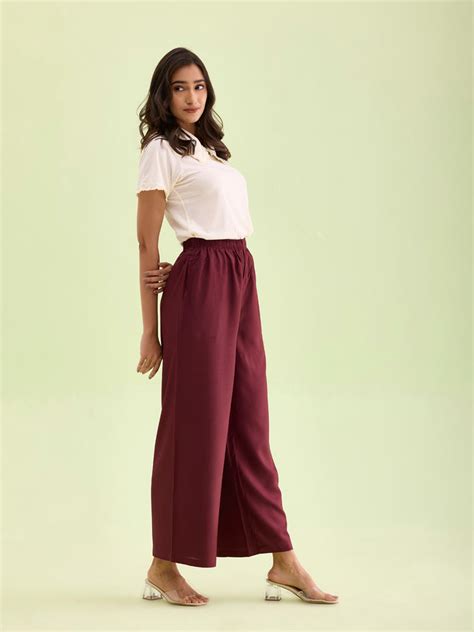 Maroon Woven Viscose Basic Palazzo – Go Colors India