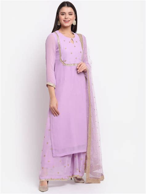 Orchid Lilac Sequin Yoke Kurti with Sequinned Palazzo and Net Dupatta ...