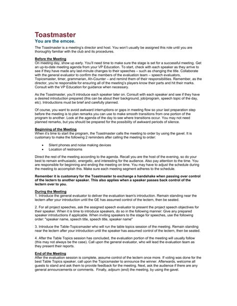 Image result for Toastmaster Role Script