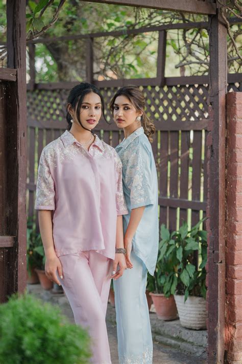 Light Pink Floral Embroidered Cotton Co-ord Set | Co-ord Sets for Women ...