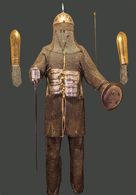 Coat of Mail and Armour, 18th - 19th Century. Armour features a Helmet ...