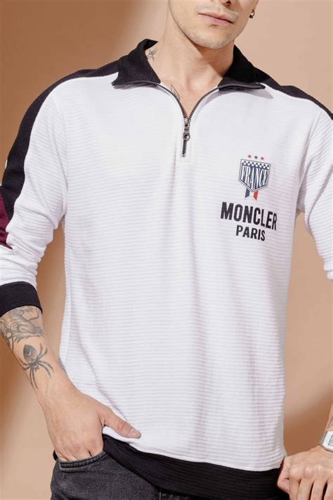 White Cotton full sleeve Printed Zipper T-Shirt – Gritstones