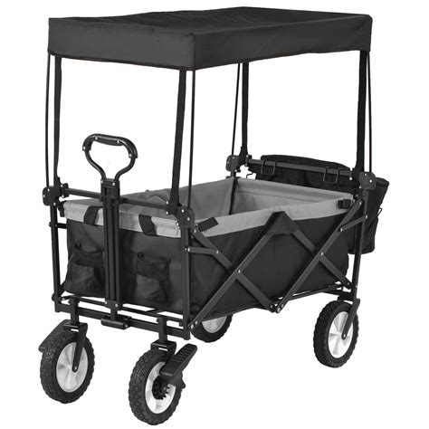 Buy Garden Cart Wagons Foldable Pull Wagon with Romovable Canopy ...