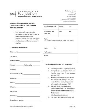 Fillable Online Artists Application Form - SEA Foundation Netherlands ...
