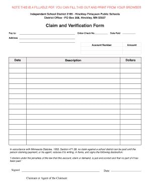 MN Hinckley-Finlayson Public Schools Claim And Verification Form - Fill ...