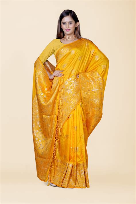 Yellow Zariwork Dola Silk Saree – Elegant Wedding & Festive Ethnic Wear ...