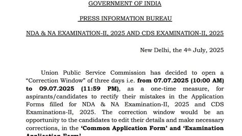 UPSC NDA, CDS 2 2025 Application Edit Window Opens July 7 At upsc.gov ...