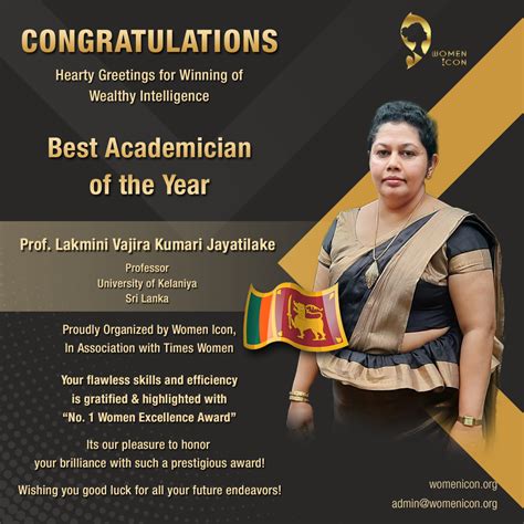 Prof. Lakmini Vajira Kumari Jayatilake has bagged Best Academician of ...