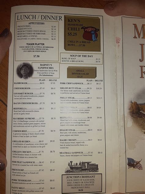 Menu at Mayberry Junction restaurant, Manteno