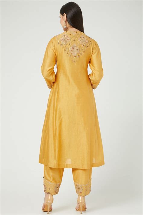 Yellow Kurta Set With Embroidery – Petticoat