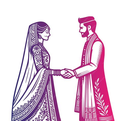 Indian bride and groom couple clip art for hindu wedding invitation ...