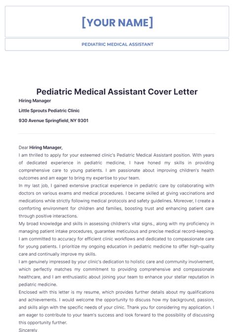 Free Pediatric Medical Assistant Cover Letter Template to Edit Online