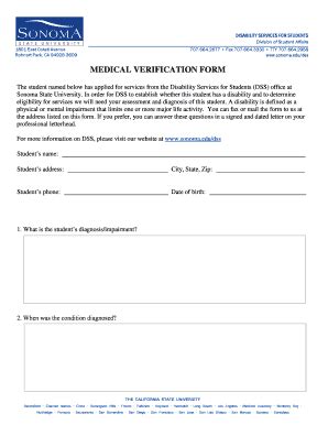 Sonoma State University Medical Verification Form - Fill and Sign ...