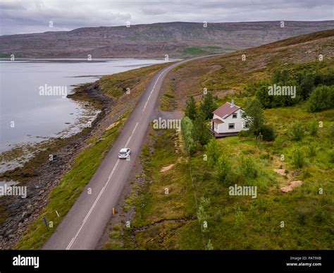 Road and Landscape, Patreksfjordur, West Fjords, Iceland. This image is ...