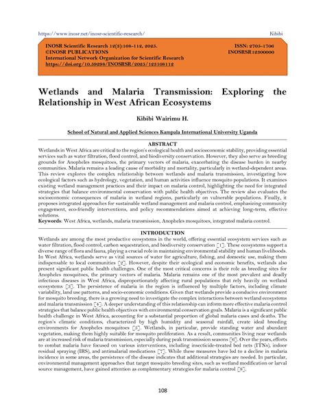 Wetlands and Malaria Transmission: Exploring the Relationship in West African Ecosystems (www ...