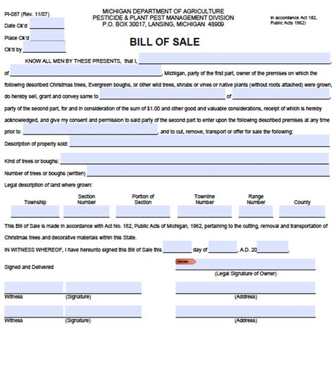 Printable Vehicle Bill Of Sale Michigan