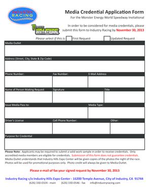 Fillable Online 2013 Monster Media Credential.xlsx - Industry Racing ...