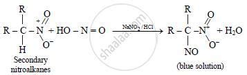 Secondary nitroalkanes react with nitrous acid to form (a) red solution ...