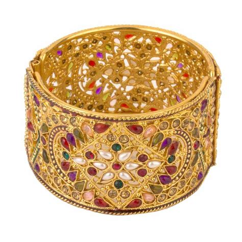 Buy ZENEME Gold Plated CZ Studded Multi Colour Bracelet Style Kada ...