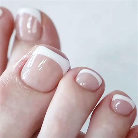 Buy 24Pcs Press on Toenails Fake Toe Nail Nude White French Tip Sticker ...