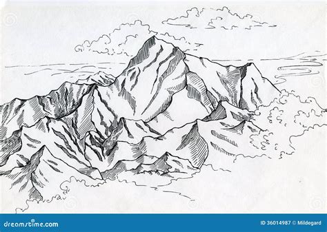 Mountain Range Drawin in Ink Stock Illustration - Illustration of ...