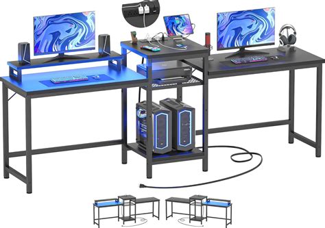 Unikito 2 Person Computer Desk with LED Light and India | Ubuy