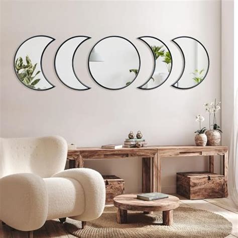 GloShvi 5 Pieces Moon Phase Acrylic Mirror Set For Wall Decoration ...