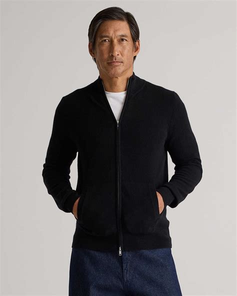 Mongolian Cashmere Full Zip Sweater in Black