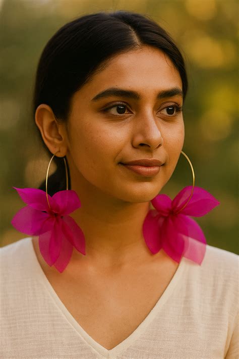 Pink Organza Fabric Flower Gold Toned Hoop Earrings – A Local Tribe