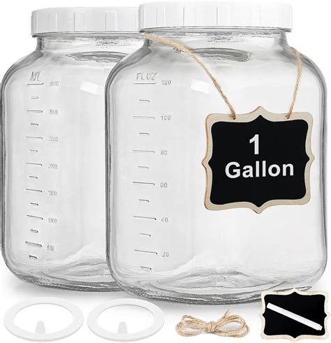 2 Pack Wide Mouth 1 Gallon Clear Glass Jar with Lid, Heavy Duty ...