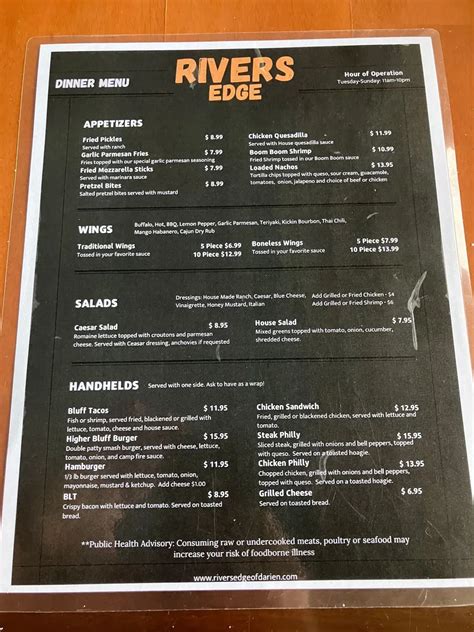 Rivers Edge Bar and Grill Menu - Updated November 2025