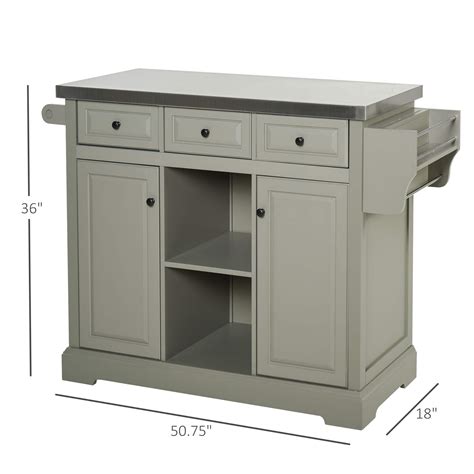 HOMCOM Rolling Kitchen Island with Stainless Steel Top, Spice Rack ...