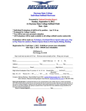Fillable Online daytonastate Daytona State College Individual Softball ...