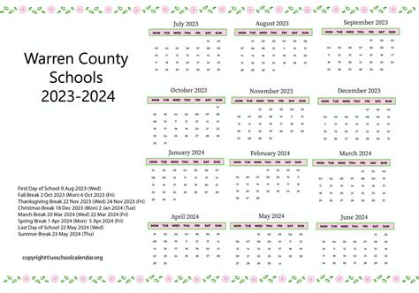 Warren County Schools Calendar - US School Calendar