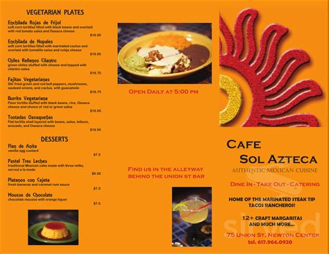 Cafe Sol Azteca menu in Newton, Massachusetts, USA
