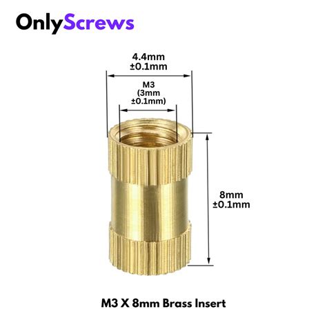 M3 X 8mm Brass Threaded Inserts (Dia. 3mm, Length 8mm) – OnlyScrews