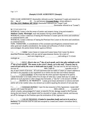 Fillable Online covenanthomes (Sample) LEASE AGREEMENT (Sample) Fax ...