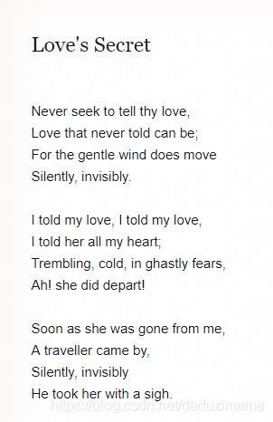英文诗------(Love‘s Secret)爱的秘密------William Blake(英国诗人：威廉.布莱克)