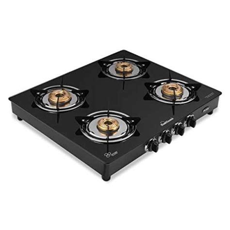 SUNFLAME Gt Pride Glass Top 4 Burner Gas Stove, Manual Ignition, Black ...