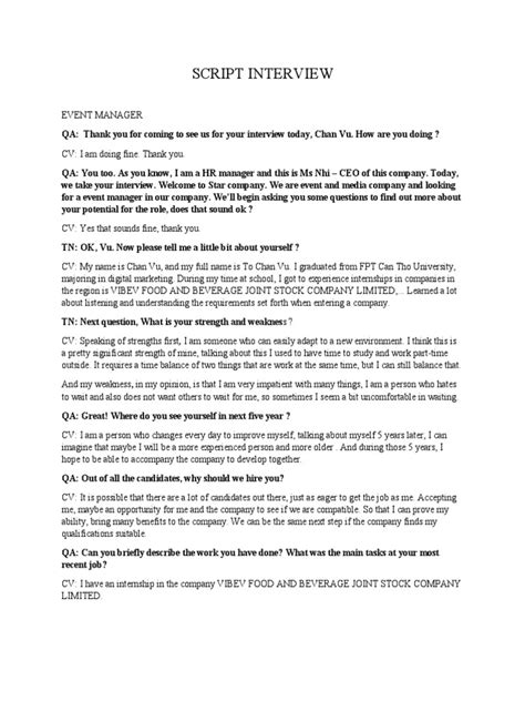 Image result for Job Interview Sample Script