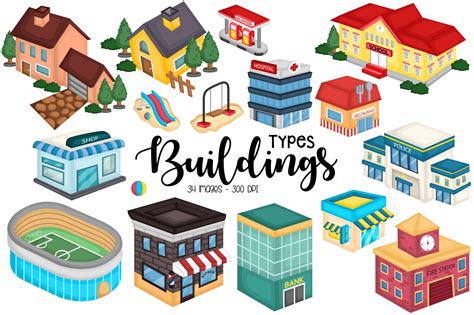 Buildings Neighbourhood Clipart Graphic by Inkley Studio · Creative Fabrica