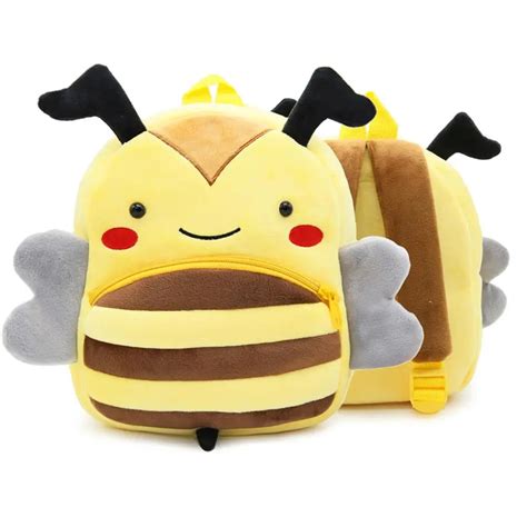 3D Plush Cartoon Kids Backpacks Kindergarten Bee Giraffe Animal School ...
