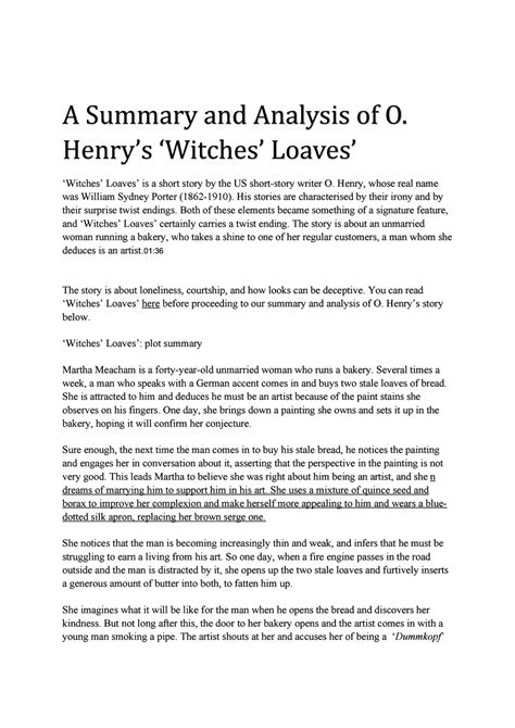 Document 5 - A Summary and Analysis of O. Henry’s ‘Witches’ Loaves ...