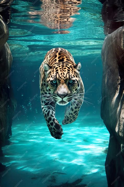 Premium Photo | A leopard swimming in a pool of water generative ai image