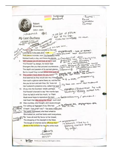 Robert Browning My Last Duchess Annotated poem - English - Stuvia UK