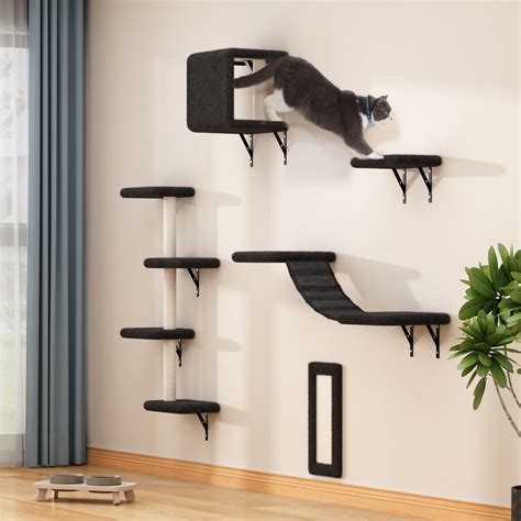 Coziwow 5 Pcs Indoor Wall Mounted Cat Tree Shelves & Climb Furniture ...