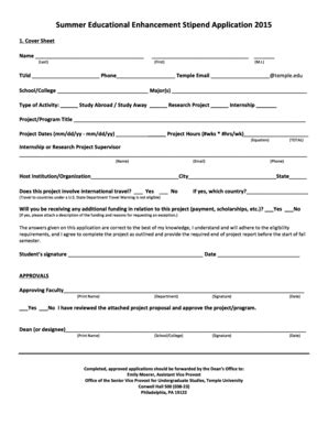 Fillable Online temple Final Approved Stipend Application 2015docx 2013 ...