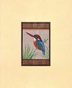 Mughal Period Bird of Kingfisher Indian Miniature Painting on Old ...