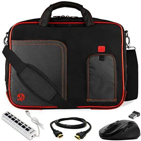 Buy VanGoddy Red Trim Laptop Bag w/ HDMI Cable , Mouse & USB Hub for HP ...